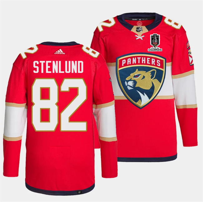 Men's Florida Panthers #82 Kevin Stenlund Red Home 2024 Stanley Cup Champions Stitched Jersey Men's Florida Panthers #82 Kevin Stenlund Red Home 2024 Stanley Cup Champions Stitched Jersey
